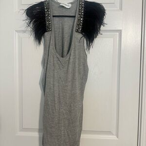 Emilio Pucci Gray Dress with Black Feather Embellishments